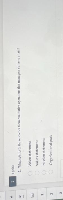 D 1 2 7 1 point 1. What sets forth the outcomes