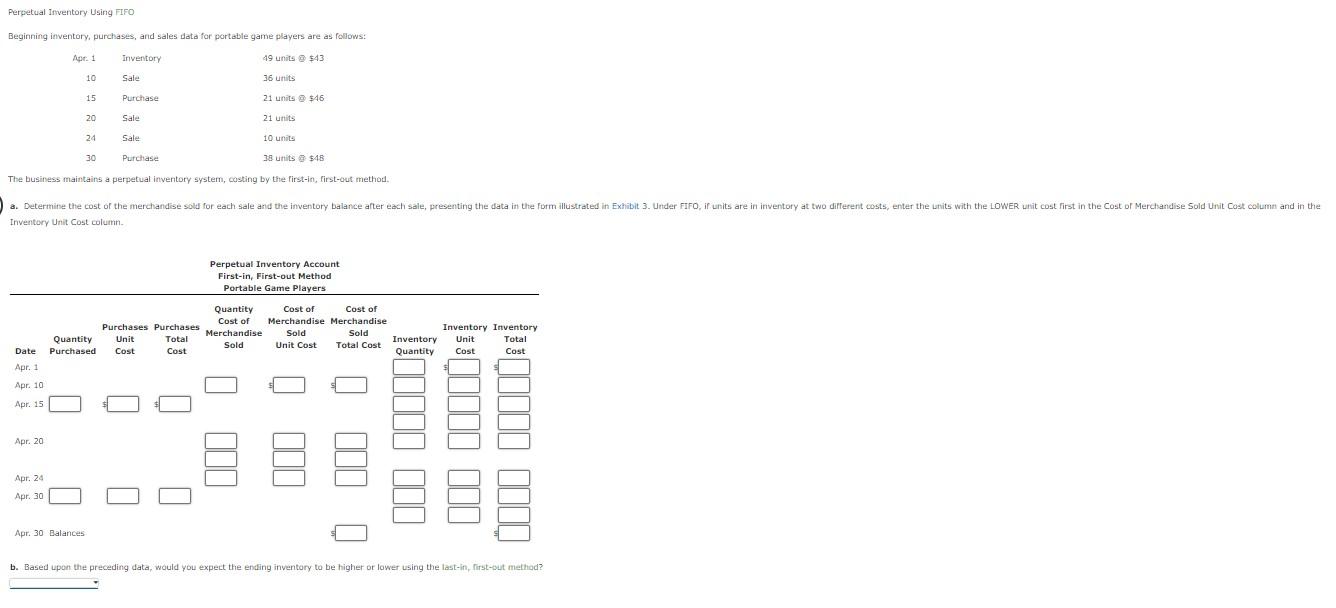 Perpetual Inventory Using FIFO Beginning inventory, purchases, and sales data for portable
