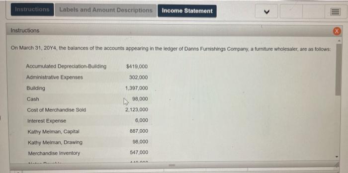 Instructions Labels and Amount Descriptions Income Statement Instructions On March 31, 2014,
