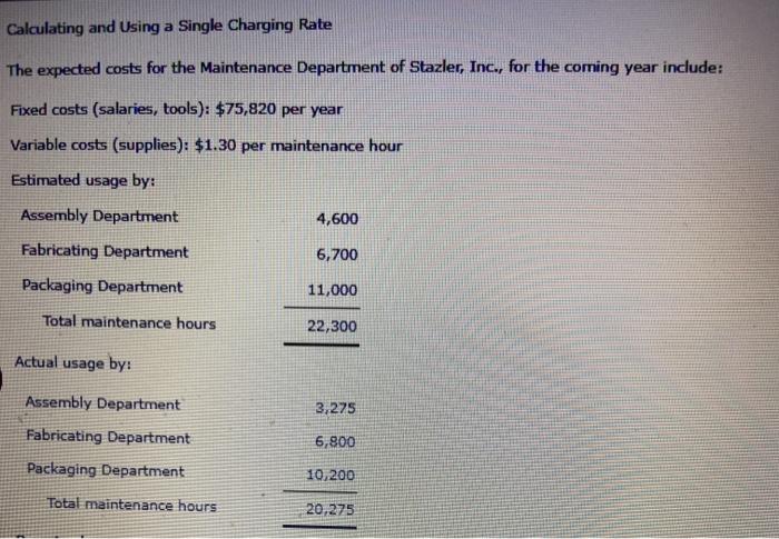 Calculating and Using a Single Charging Rate The expected costs for the