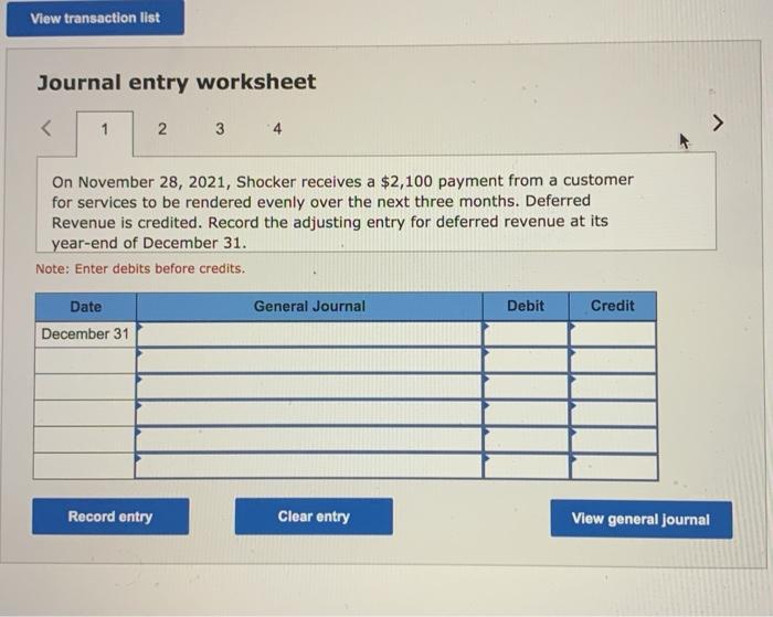 View transaction list Journal entry worksheet 1 2 3 4 On November