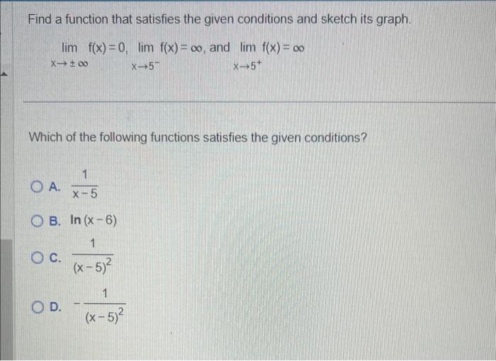 Find a function that satisfies the given conditions and sketch its graph.