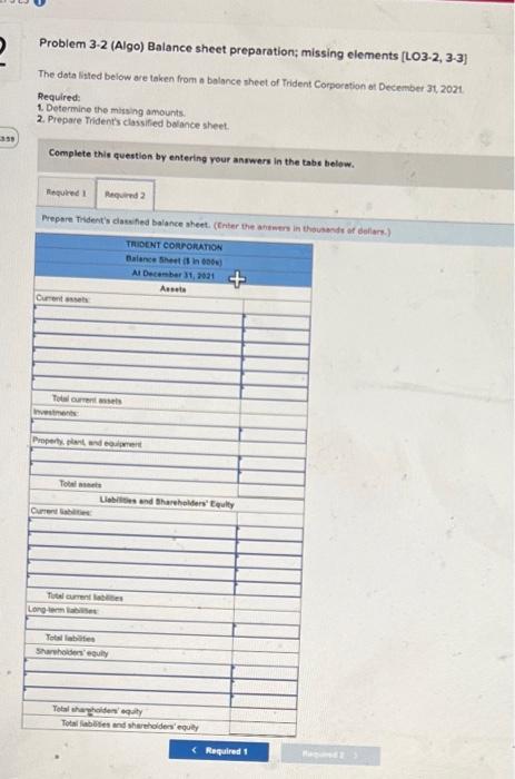 listed below are taken from a balance sheet of Trident Corporation at