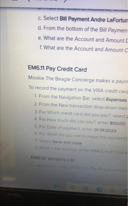 c. Select Bill Payment Andre LaFortun d. From the bottom of the