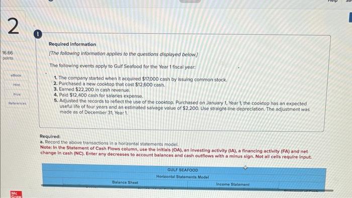 2 0 16.66 points Book Hint Pr References Required information [The following