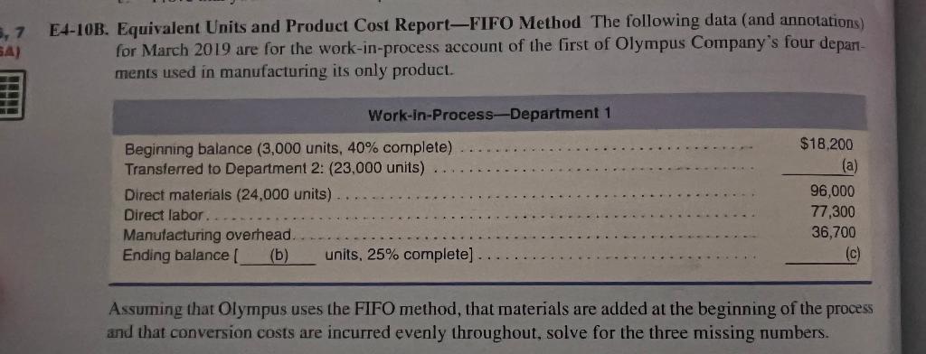 8,7 E4-10B. Equivalent Units and Product Cost Report-FIFO Method The following data