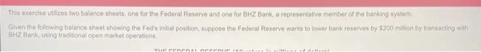 This exercise utilizes two balance sheets, one for the Federal Reserve and