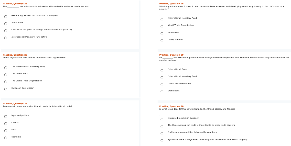Practice, Question 25 The has substantially reduced worldwide tariffs and other trade