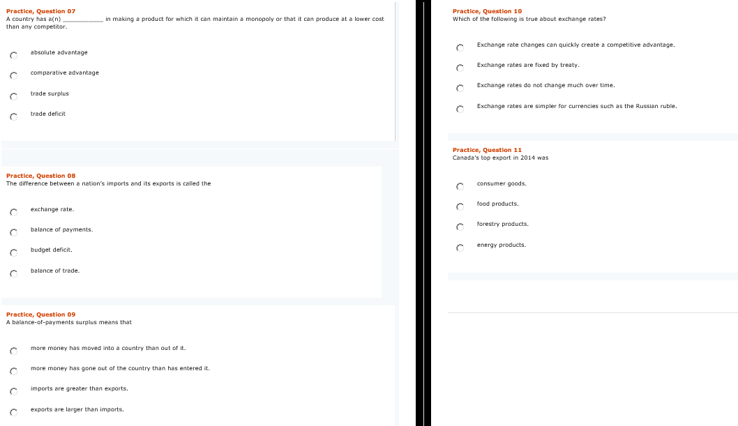 Practice, Question 07 A country has a(n) than any competitor. 0 absolute