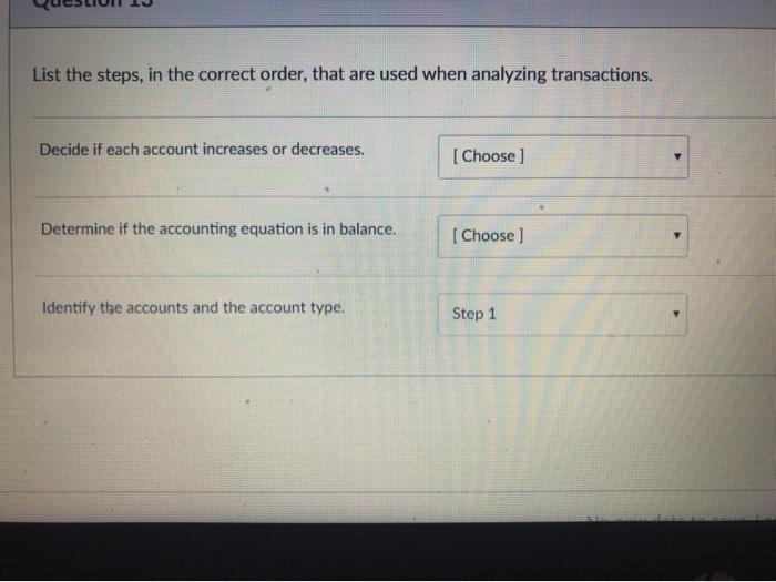 List the steps, in the correct order, that are used when analyzing