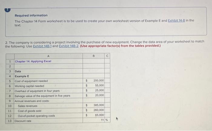 Required information The Chapter 14 Form worksheet is to be used to