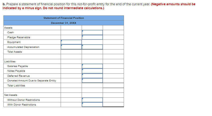 year with one asset, cash of $700,000. Net assets without donor restrictions