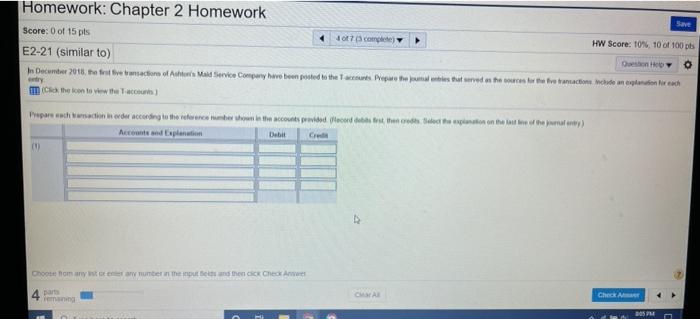 Homework: Chapter 2 Homework Score: 0 of 15 pts E2-21 (similar to)