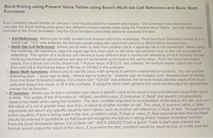 Bond Pricing using Present Value Tables using Excel's Multi-tab Cell Reference and