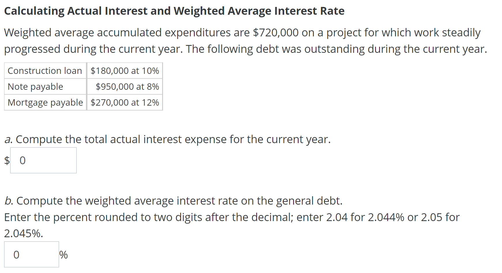 Calculating Actual Interest and Weighted Average Interest Rate Weighted average accumulated expenditures