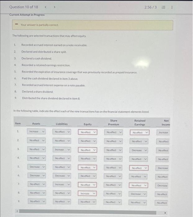 Question 10 of 18 < Current Attempt in Progress Your answer is