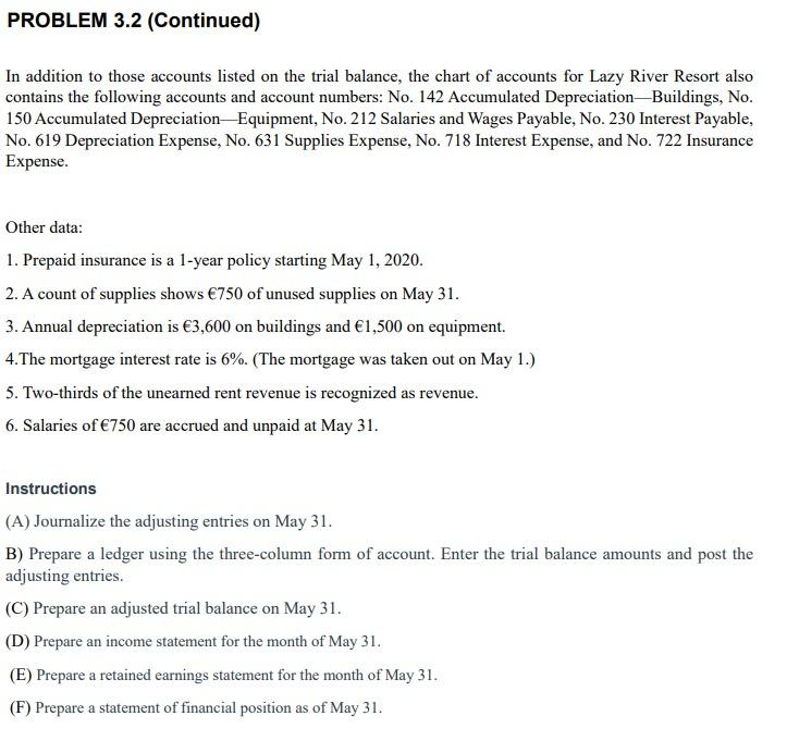 adjusted trial balance and financial statements. Lazy River Resort opened for business