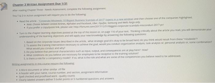 Chapter 3 Written Assignment Due 1/31 After reading Chapter Three- Needs Assessment,