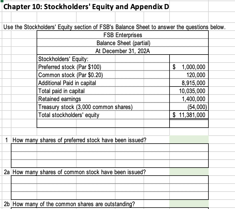 Chapter 10: Stockholders' Equity and Appendix D Use the Stockholders' Equity section