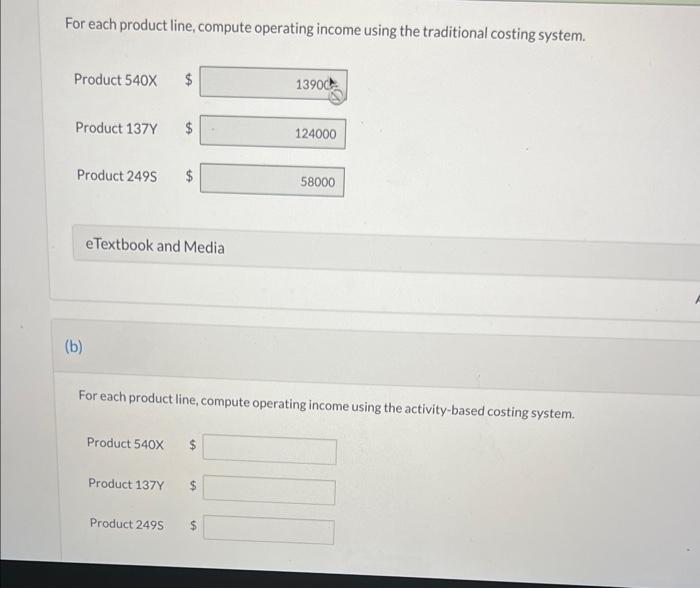 to its product lines, using a traditional costing system (volume-based) and a