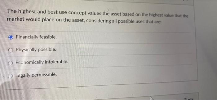 The highest and best use concept values the asset based on the