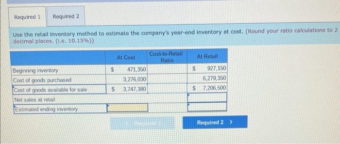 Company provide the following information for the year ended December 31. Cost