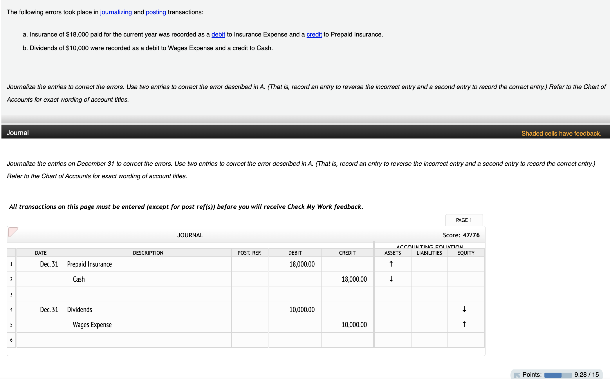 The following errors took place in journalizing and posting transactions: a. Insurance