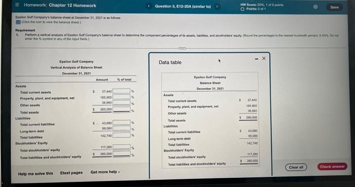 Homework: Chapter 12 Homework Question 3, E12-20A (similar to) HW Score: 20%,