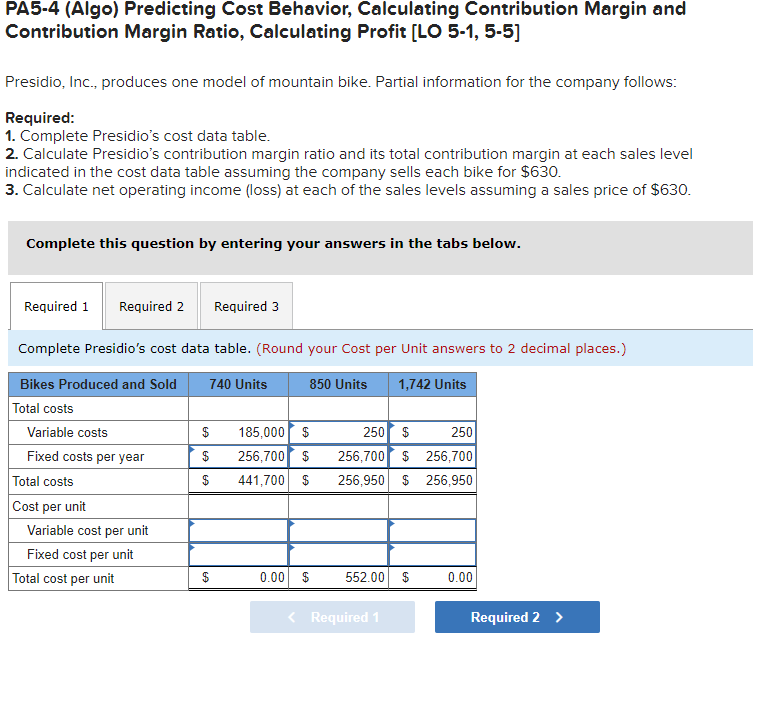 PA5-4 (Algo) Predicting Cost Behavior, Calculating Contribution Margin and Contribution Margin Ratio,