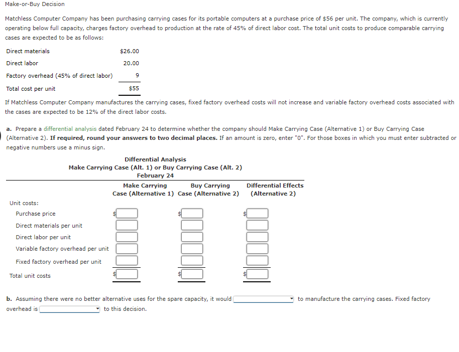 Make-or-Buy Decision Matchless Computer Company has been purchasing carrying cases for its