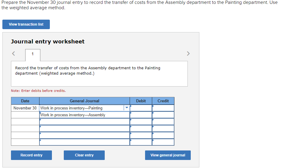 two manufacturing departments, Assembly and Painting. The Assembly department started 10,400 units