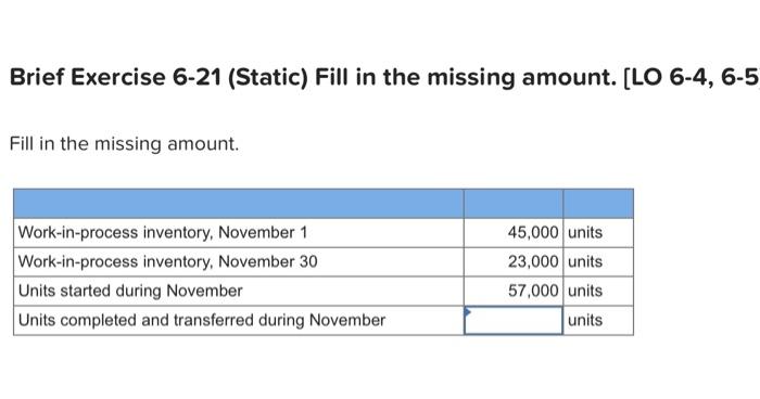 Brief Exercise 6-21 (Static) Fill in the missing amount. [LO 6-4, 6-5