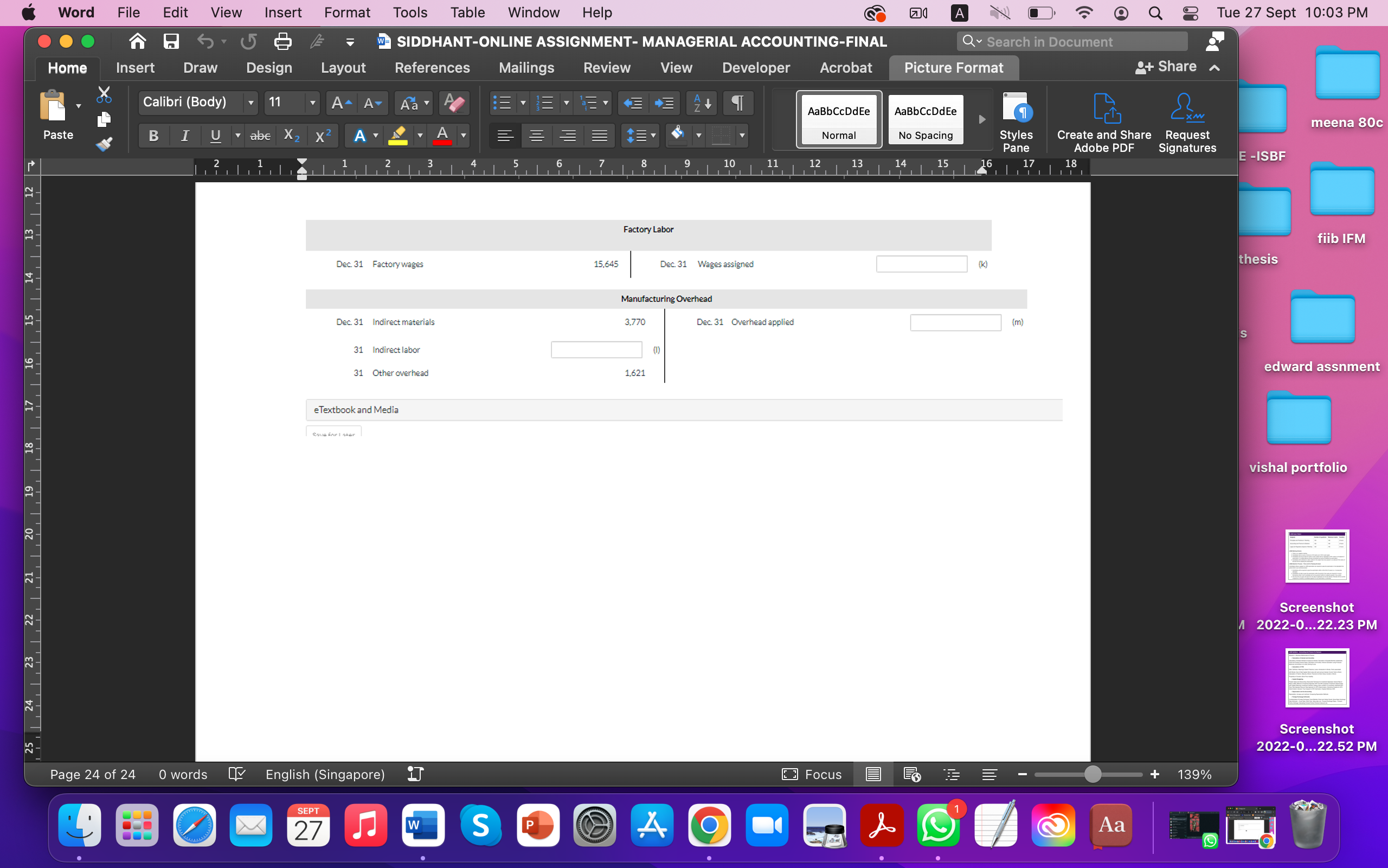 27 Sept 10:02 PM = SIDDHANT-ONLINE ASSIGNMENT-MANAGERIAL ACCOUNTING-FINAL Home Insert Draw Design