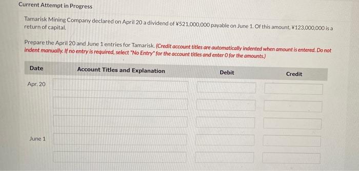 Current Attempt in Progress Tamarisk Mining Company declared on April 20 a
