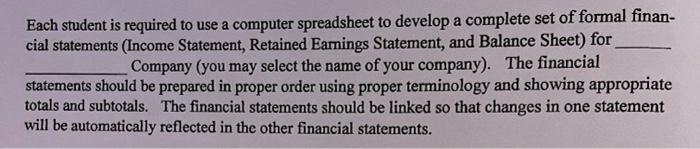 Each student is required to use a computer spreadsheet to develop a