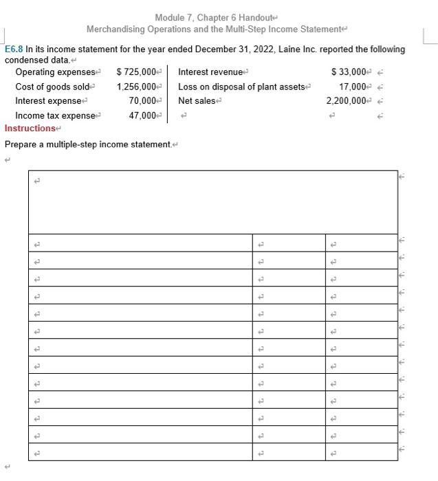 Module 7, Chapter 6 Handout Merchandising Operations and the Multi-Step Income Statement