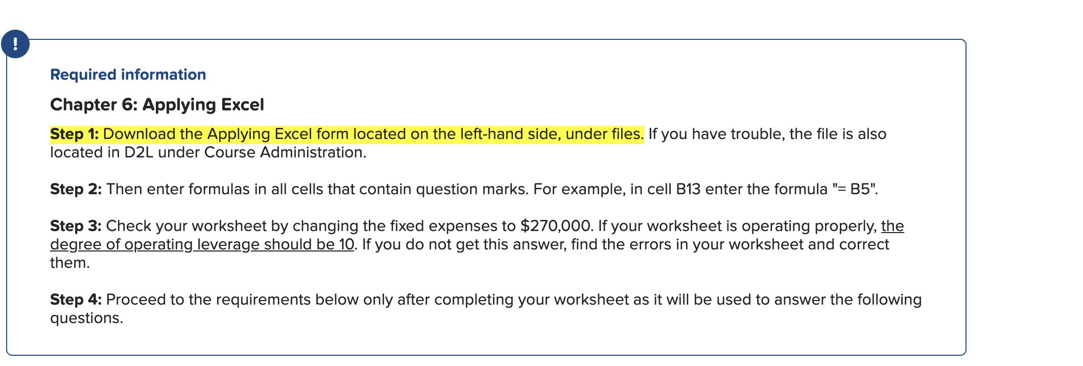 ! Required information Chapter 6: Applying Excel Step 1: Download the Applying
