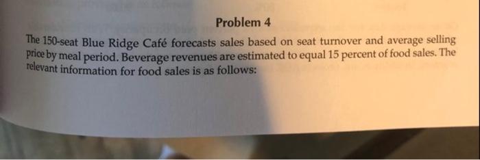 Problem 4 The 150-seat Blue Ridge Caf forecasts sales based on seat
