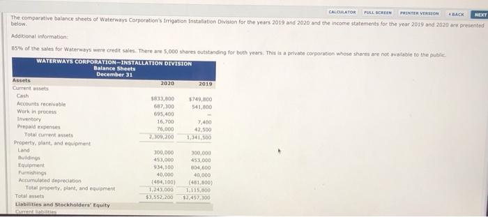 CALCULATOR FULL SCREEN PRINTER VERSION BACK NEXT The comparative balance sheets of