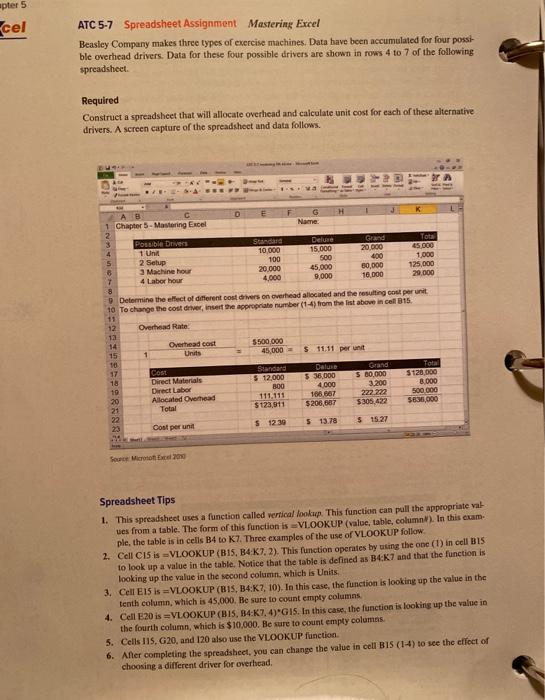 apter 5 cel ATC 5-7 Spreadsheet Assignment Mastering Excel Beasley Company makes