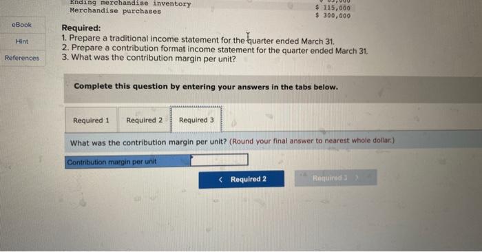 for the quarter ended March 31: 10 points Sales eBlock Hint References