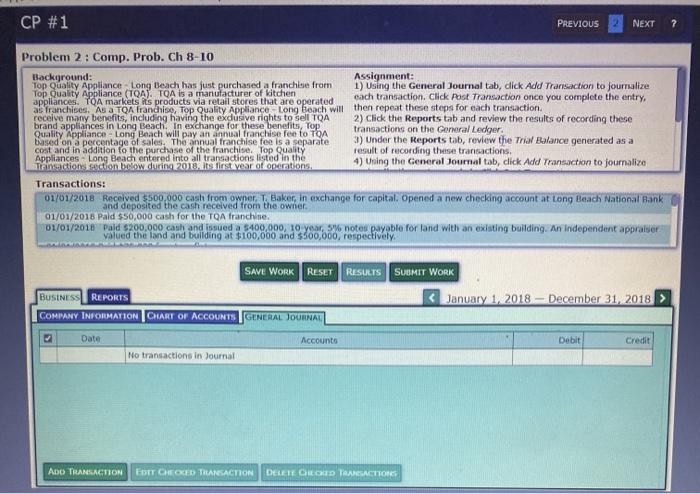 CP #1 Problem 2: Comp. Prob. Ch 8-10 Background: Top Quality Appliance