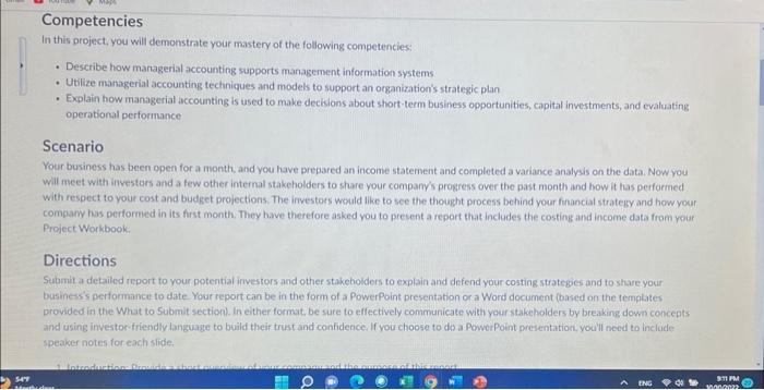 54'7 Competencies In this project, you will demonstrate your mastery of the