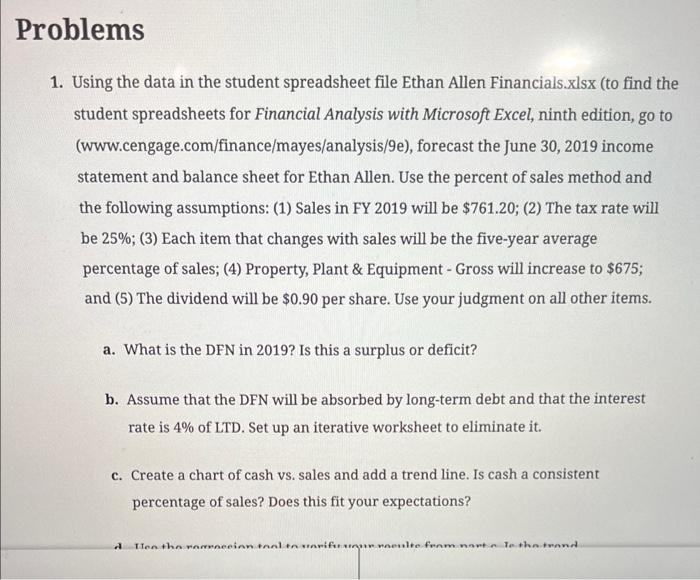 Problems 1. Using the data in the student spreadsheet file Ethan Allen