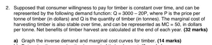 2. Supposed that consumer willingness to pay for timber is constant over