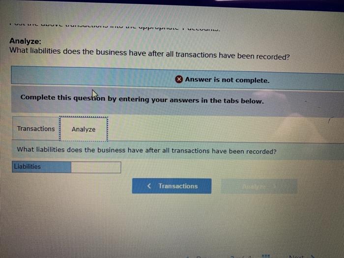 TASK OUT UNDERLIVING nuppie Analyze: What liabilities does the business have after