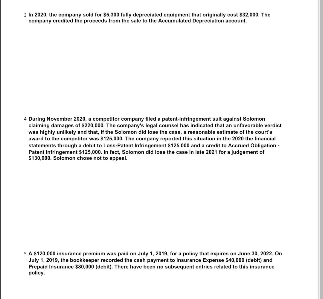 the records of Solomon Co for the year ended 12/31/2021. The books