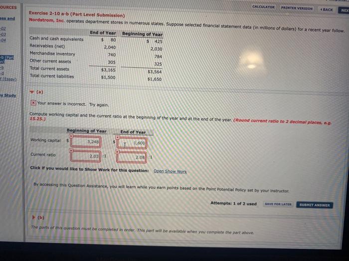 OURCES CALCULATOR PRINTER VERSION BACK NEX Exercise 2-10 a-b (Part Level Submission)