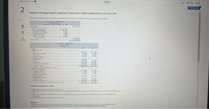 Chapter 0 Owywa 2 Problem 11-4A (Aige) Prepare a statement of cash