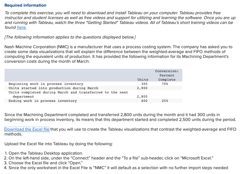 Required information To complete this exercise, you will need to download and